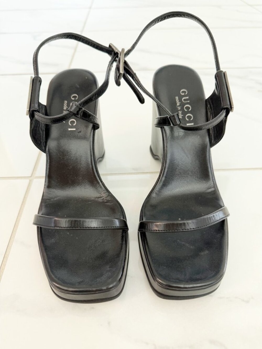 Gucci Black Leather Slingback Sandals Women's Size: 6 - Picture 3 of 13